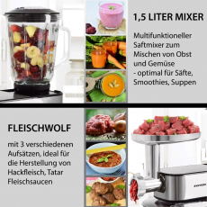 Syntrox KM-1300WdeLuxeMarseilleBlack Küchenmaschine Edelstahl 6 Liter & Fleischwolf