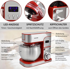 Syntrox KM-1300WdeLuxeMarseilleRed Küchenmaschine Edelstahl 6 Liter