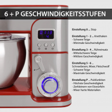 Syntrox KM-1300WdeLuxeMarseilleRed Küchenmaschine Edelstahl 6 Liter