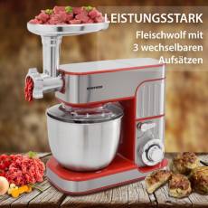 Syntrox KM-5.5L De Luxe Inox Rot Küchenmaschine Zosma Fleischwolf & Mixer